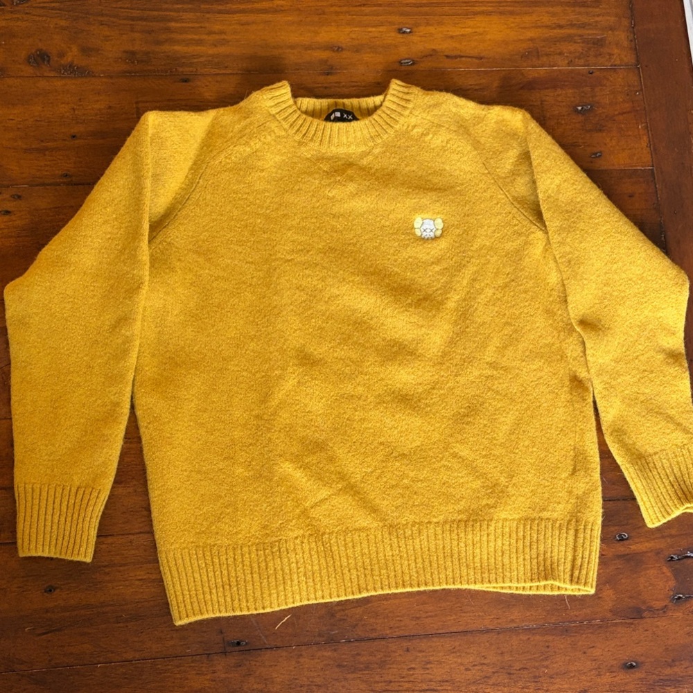 UNIQLO X KAWS Kid’s Mustard Crewneck WOOL Sweater with Embroidered Detail